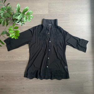 Anna Bella Black Sheer Embroidered Blouse with 3/4 Sleeve